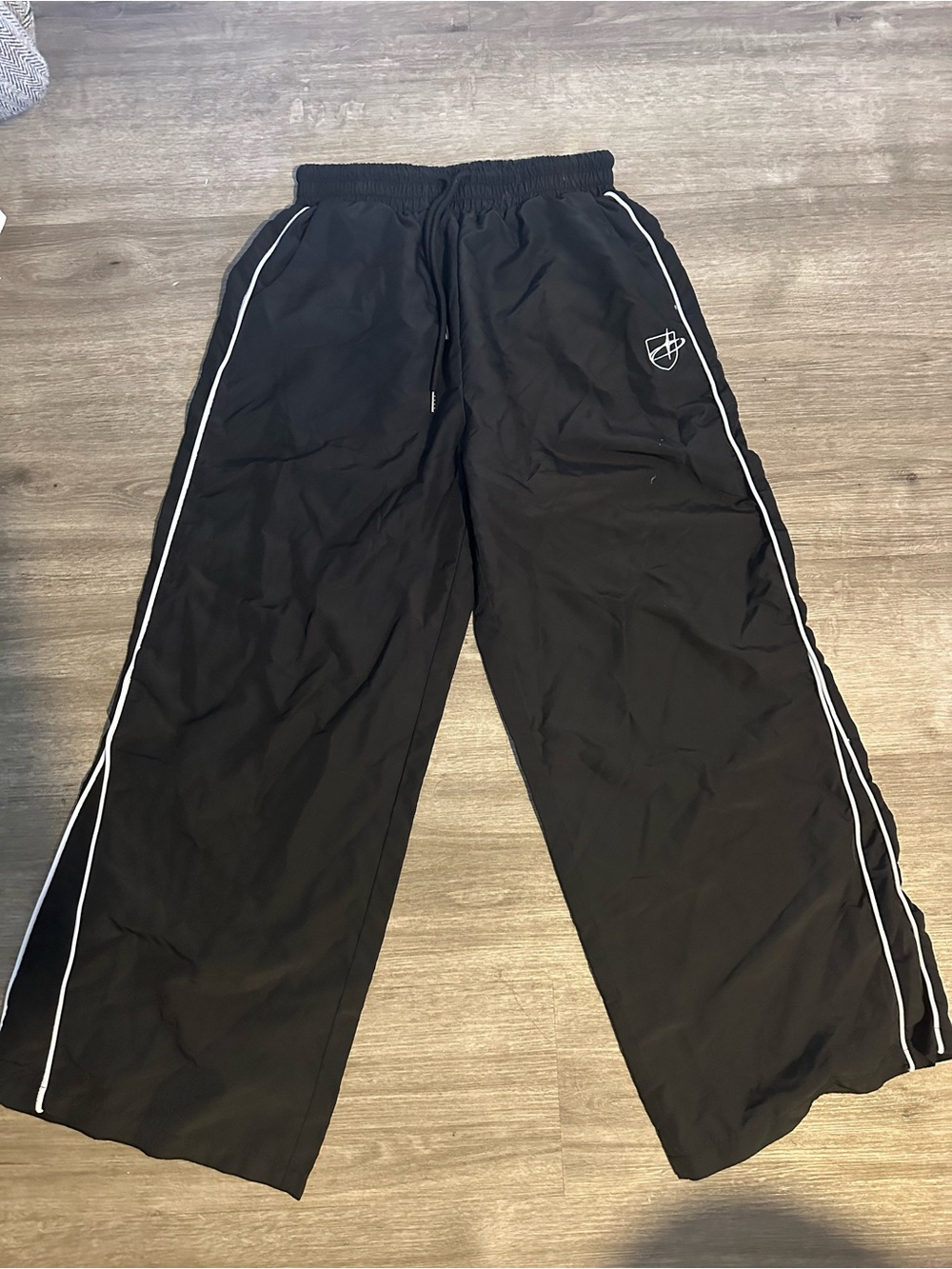 Black Track Pants with White Piping